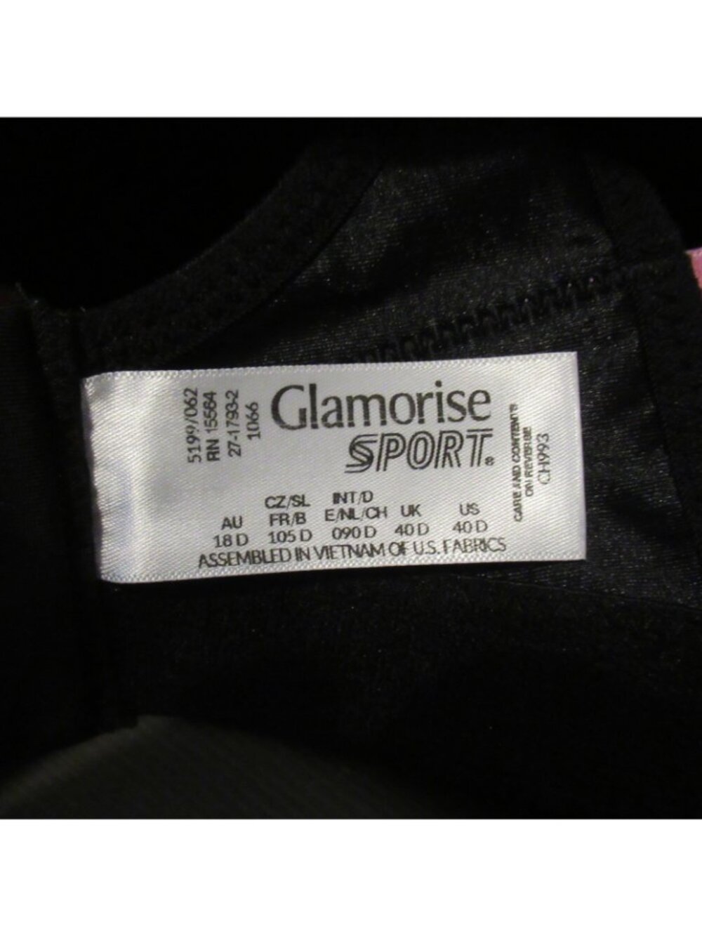 Glamorise Sport Bra 40D Black Pink No Bounce Cami Sports Running Wireless 1062 - Picture 5 of 5